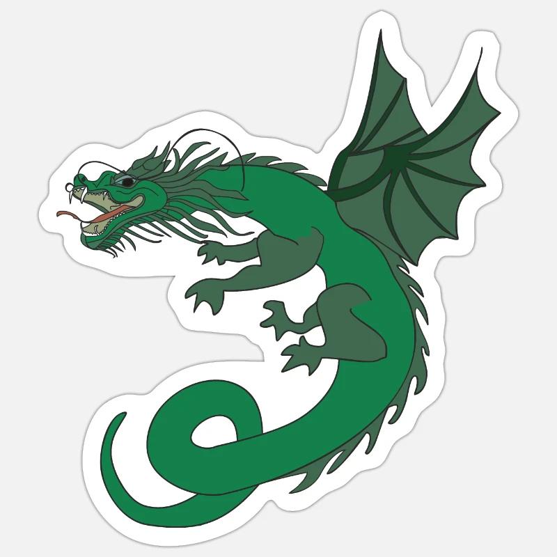 Dragon Vert - Sticker taille S (10 x 10 cm) - blanc mat