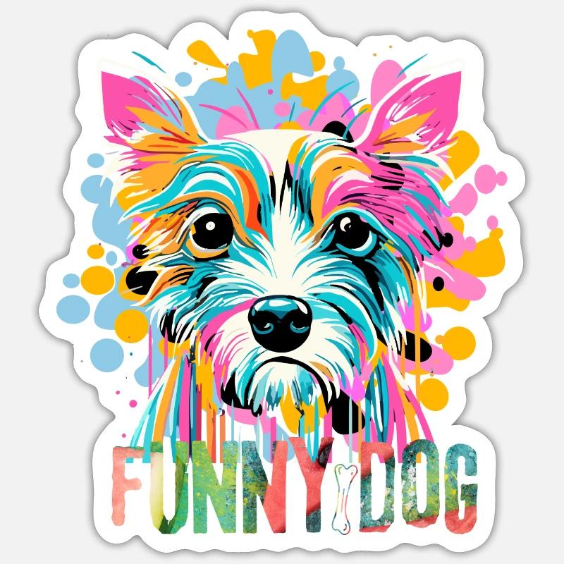 Hunderasse Bunte Pop Art - Sticker Größe S (10 x 10 cm) - Mattweiß