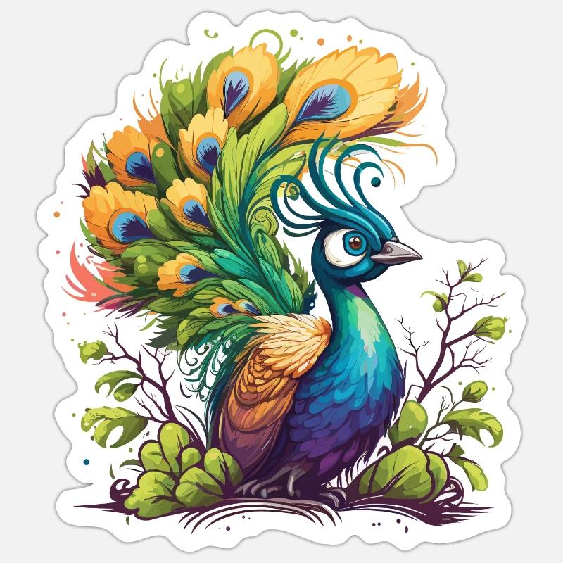 Fier paon - Sticker taille S (10 x 10 cm) - blanc mat