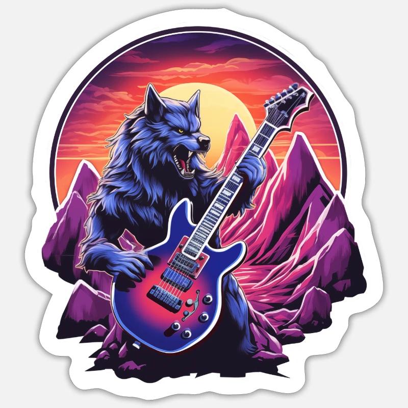 Hard-rock wolf - Sticker taille S (10 x 10 cm) - blanc mat