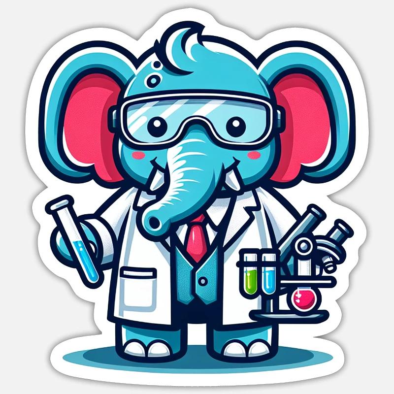 Cute Elephant Scientist - Sticker Größe S (10 x 10 cm) - Mattweiß