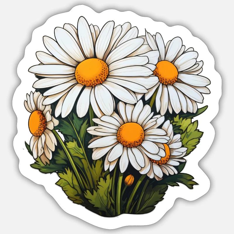 Daisies 5 flowers - Sticker size S (10 x 10 cm) - white matte