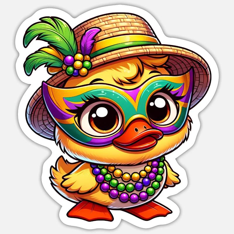 Mardi Gras Cartoon Duck - Sticker taille S (10 x 10 cm) - blanc mat