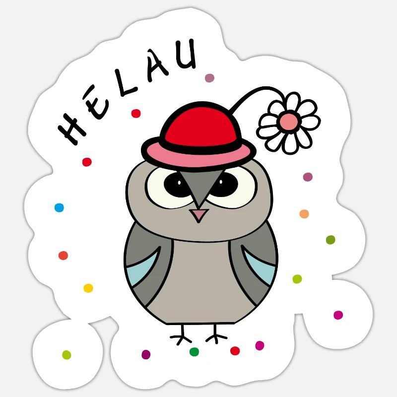 Helau Fasching Eule - Sticker Größe S (10 x 10 cm) - Mattweiß