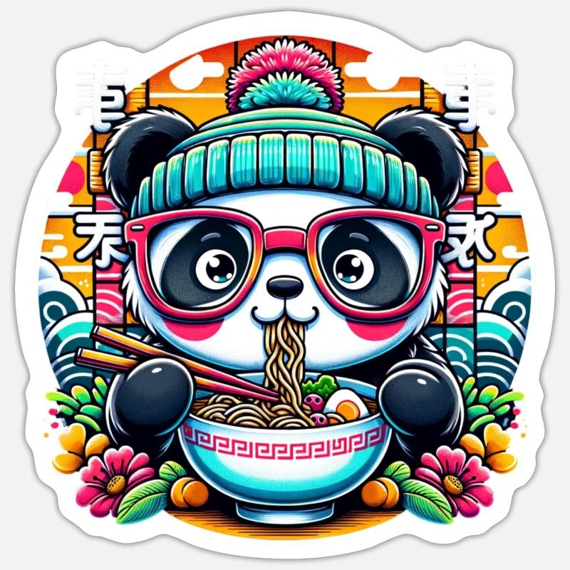 Ramen Panda - Sticker Größe S (10 x 10 cm) - Mattweiß