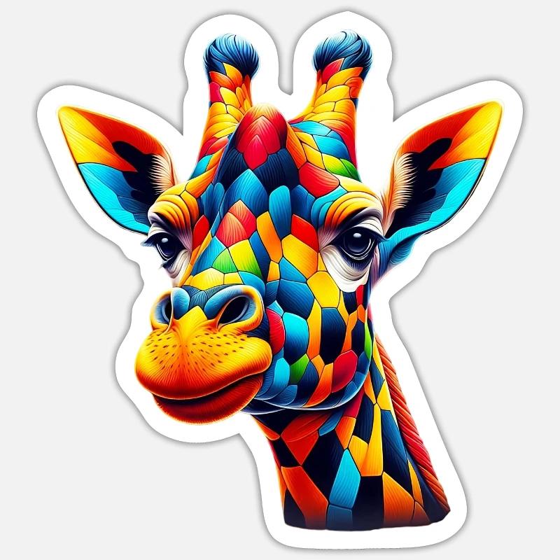 Girafe colorée et peinte comme Arlequin Sticker taille S (10 x 10 cm)