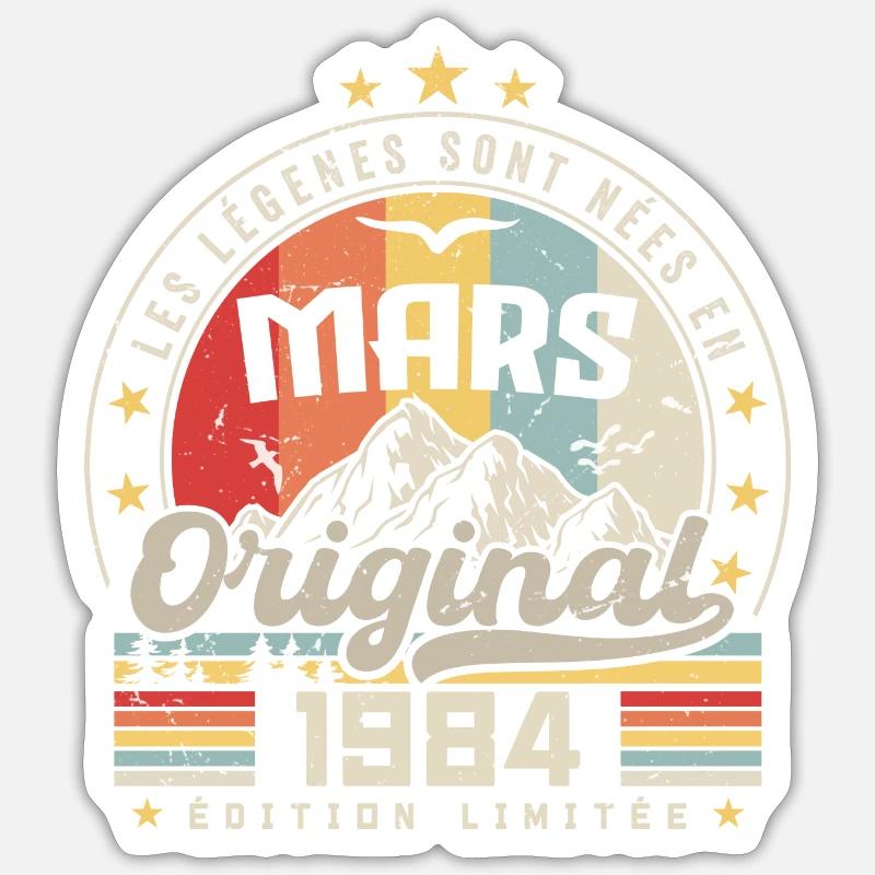 Vintage Mars 1984 Cadeau D'anniversaire 40 Ans - Sticker taille S (10 x 10 cm) - blanc mat
