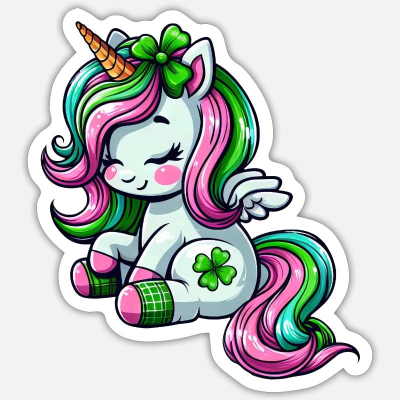 St. Patrick's Day Einhorn Feier Design - Sticker Größe S (10 x 10 cm) - Mattweiß
