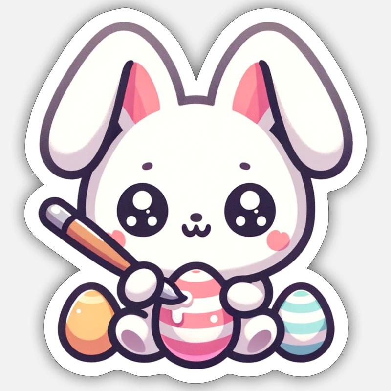 Niedliche Easterbunny bemalt Eier im Kawaii-Stil - Sticker Größe S (10 x 10 cm) - Mattweiß