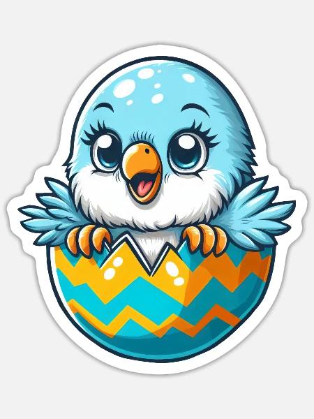 Bunter Wellensittich Schlüpft Osterei Cartoon - Sticker Größe S (10 x 10 cm) - Mattweiß