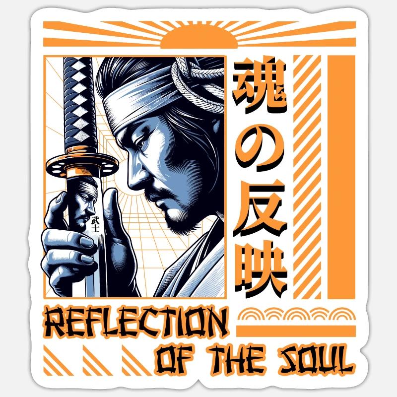 Warrior Reflection - Traditional Samurai Art Print - Sticker size S (10 x 10 cm) - white matte