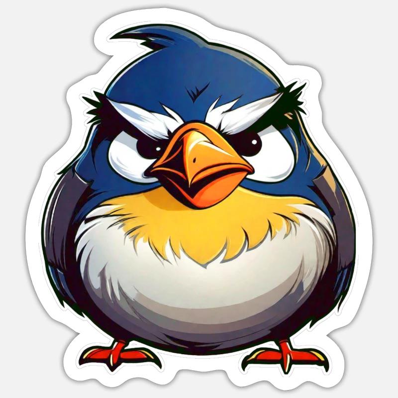 Kleiner grimmiger dicker Vogel Sticker Größe S (10 x 10 cm)