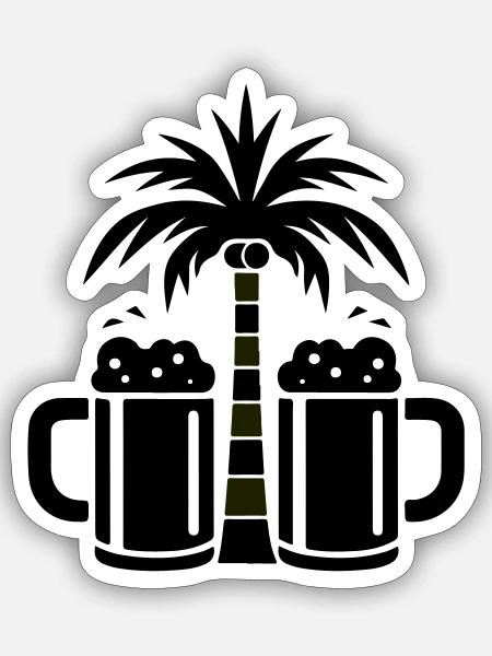 Bier Palmen Strand - Sticker Größe S (10 x 10 cm) - Mattweiß
