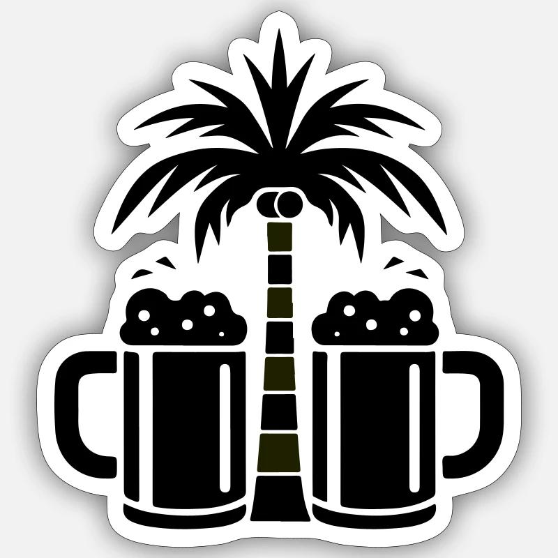 Bier Palmen Strand Sticker Größe S (10 x 10 cm)