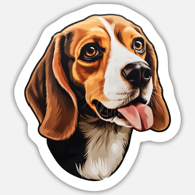 Tête de beagle - Sticker taille S (10 x 10 cm) - blanc mat