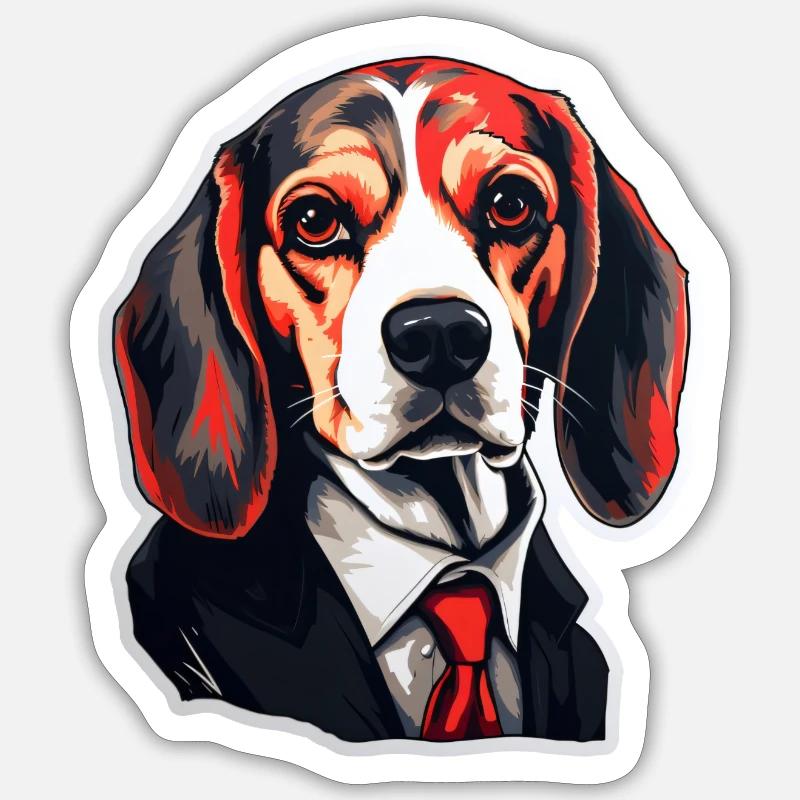 Beagle in a suit - Sticker size S (10 x 10 cm) - white matte
