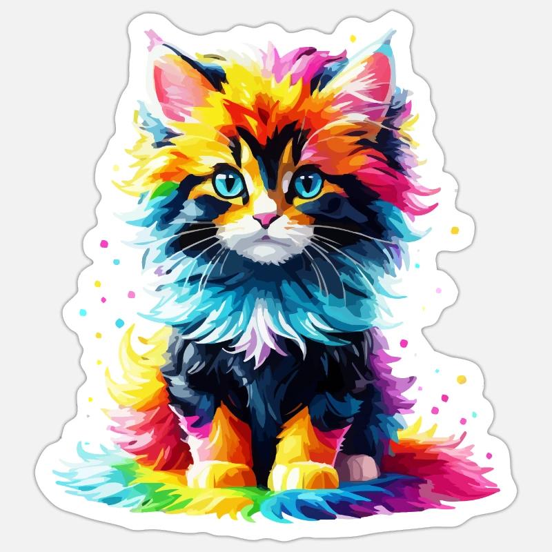 Katze Kitten Kater Regenbogen niedlich bunt süß - Sticker Größe S (10 x 10 cm) - Mattweiß