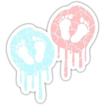 2 Zwillinge Babys Schwanger Bauch Fußabdruck Füße - Sticker Größe S (10 x 10 cm) - Mattweiß - Vorne