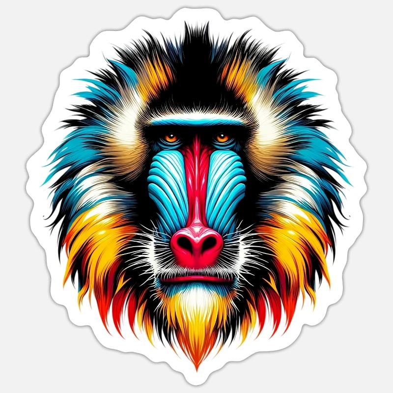 Singe mandrill - Sticker taille S (10 x 10 cm) - blanc mat
