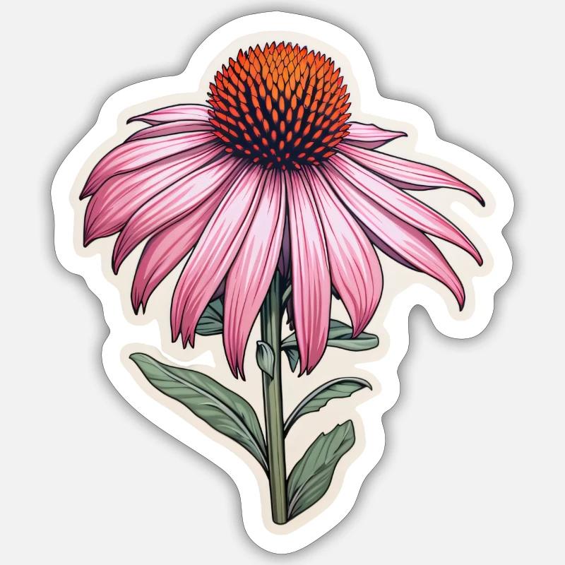 Échinacée plante 1 fleur Sticker taille S (10 x 10 cm)