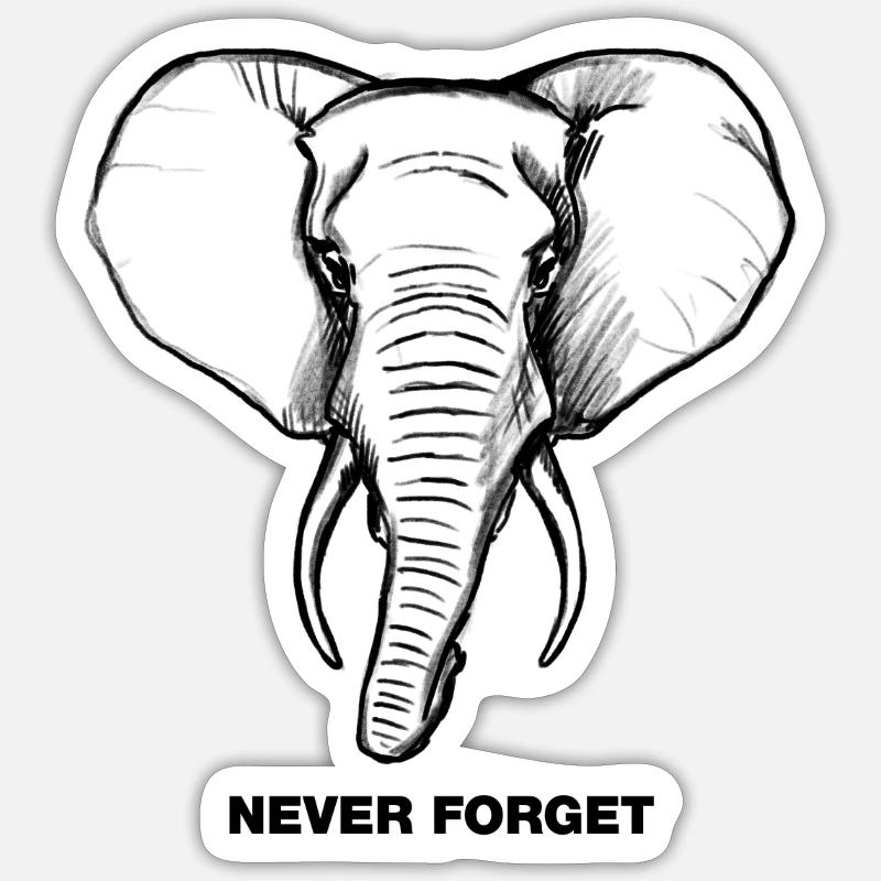 Elephant - Never forget - Sticker size S (10 x 10 cm) - white matte