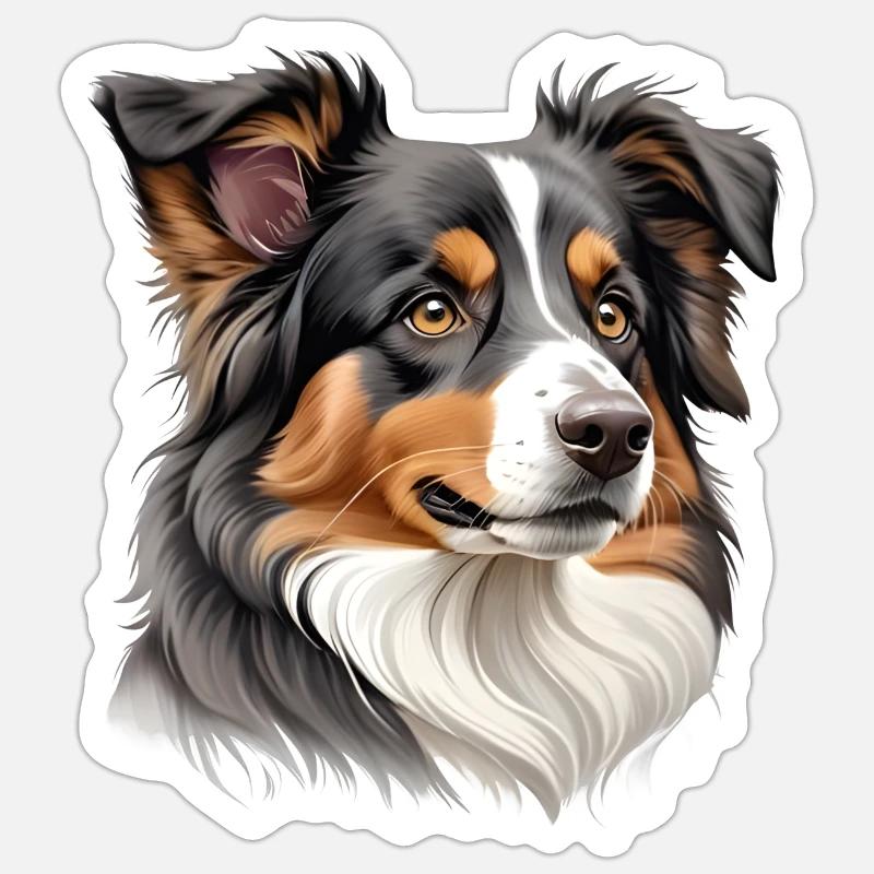 Australian Shepherd Kopf - Sticker Größe S (10 x 10 cm) - Mattweiß