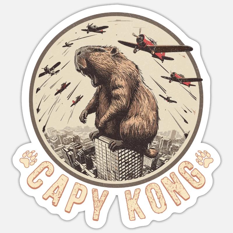 Funny Capybara - standing on a rooftop Sticker size S (10 x 10 cm)