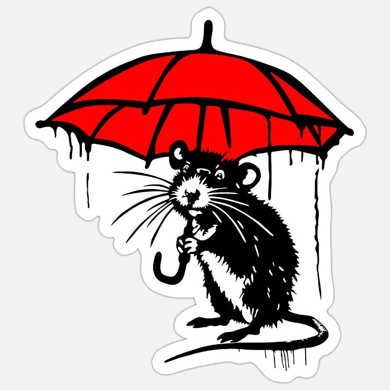 Ratte mit Schirm Sticker Größe S (10 x 10 cm)