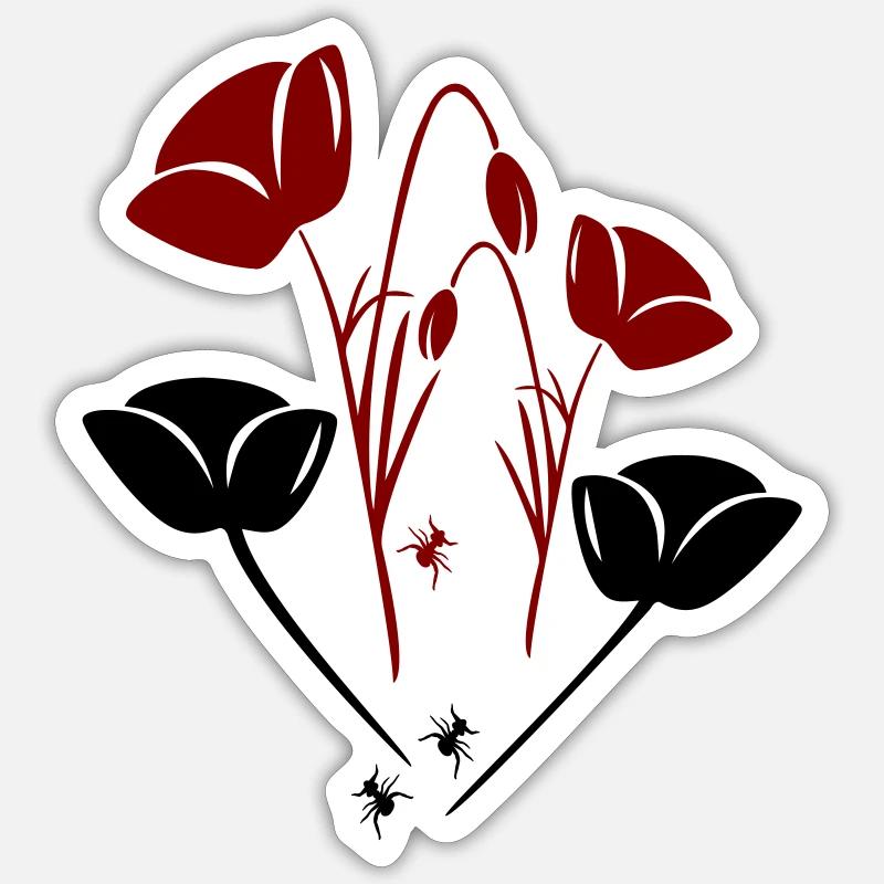 Tulipes avec fourmis - Sticker taille S (10 x 10 cm) - blanc mat