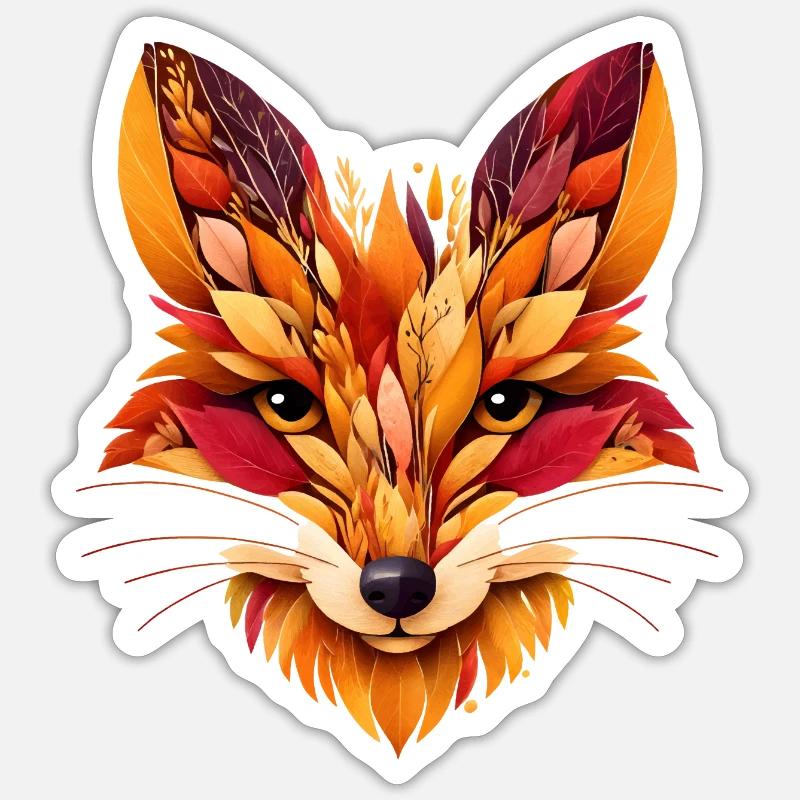 Fox head designed from different leaves Sticker size S (10 x 10 cm)