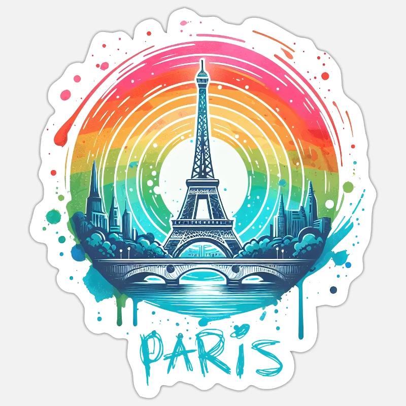 Pariser Eiffelturm mit Regenbogen-LGBT-Skyline - Sticker Größe S (10 x 10 cm) - Mattweiß