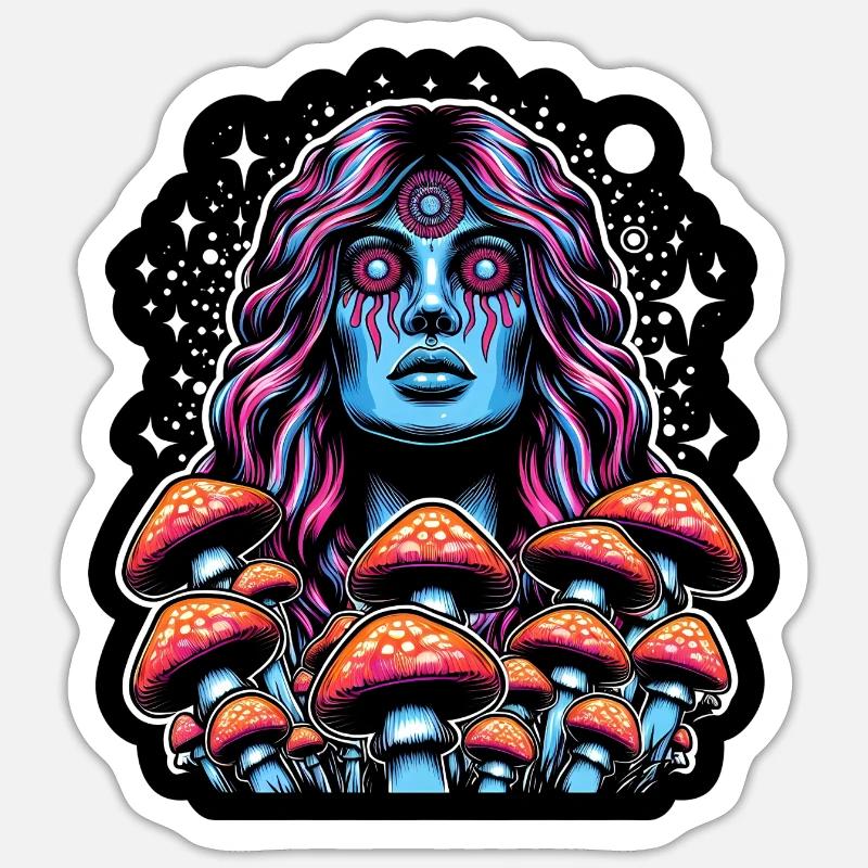 Psychedelic Mushroom Oracle - Sticker Größe S (10 x 10 cm) - Mattweiß