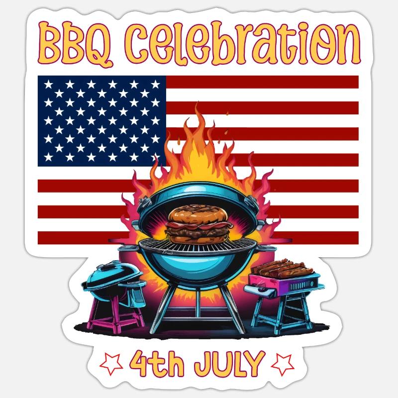 BBQ-Grill-Feier am 4. Juli - Sticker Größe S (10 x 10 cm) - Mattweiß