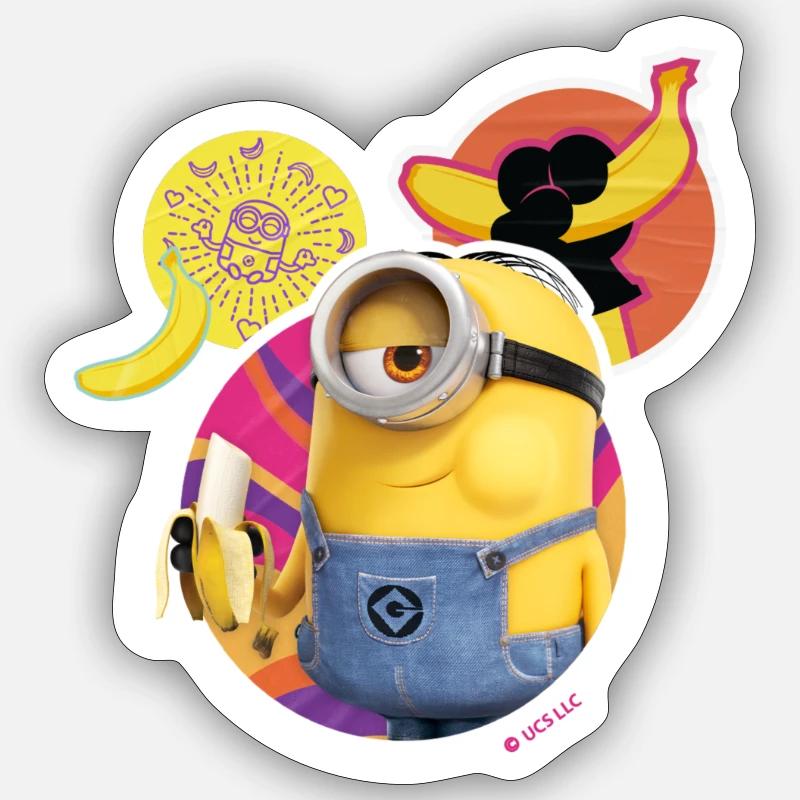 Minions Stuart con plátano - Pegatina tamaño S (10 x 10 cm) - blanco mate
