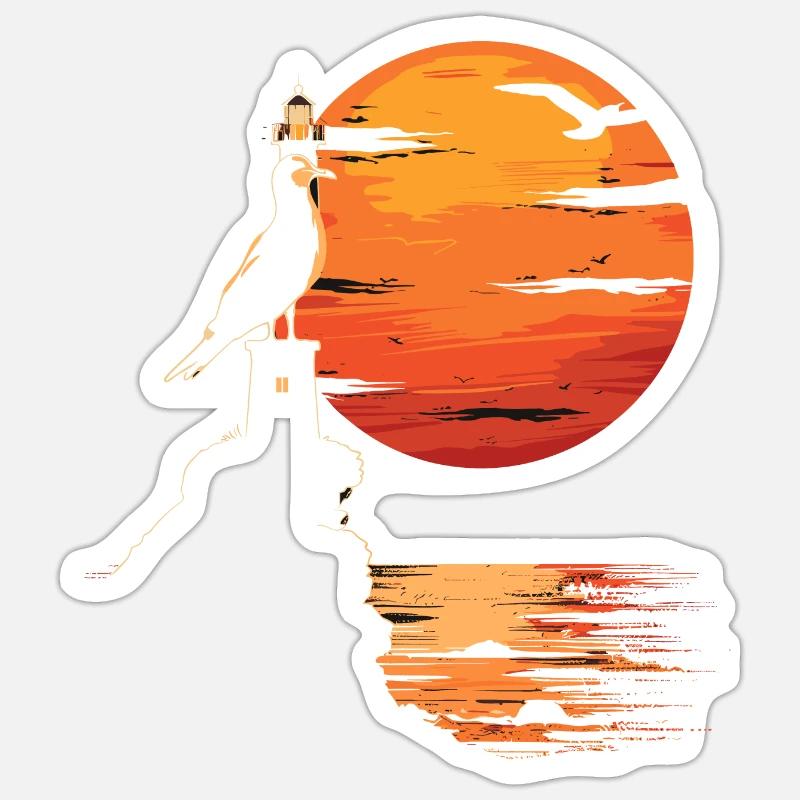 Möwe Seevogel Leuchtturm Sunset - Sticker Größe S (10 x 10 cm) - Mattweiß