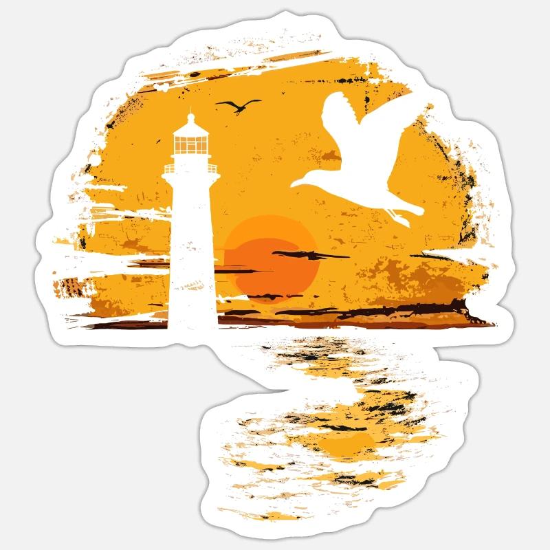Möwe Seevogel Leuchtturm Sunset Sticker Größe S (10 x 10 cm)