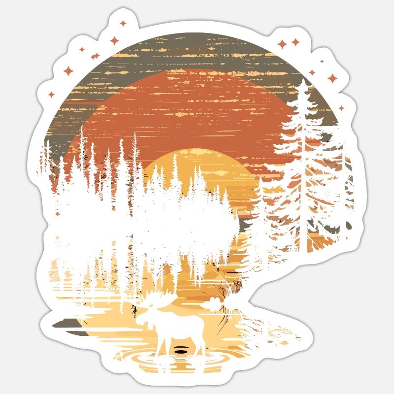 Elch Elche Waldtier Sunset - Sticker Größe S (10 x 10 cm) - Mattweiß