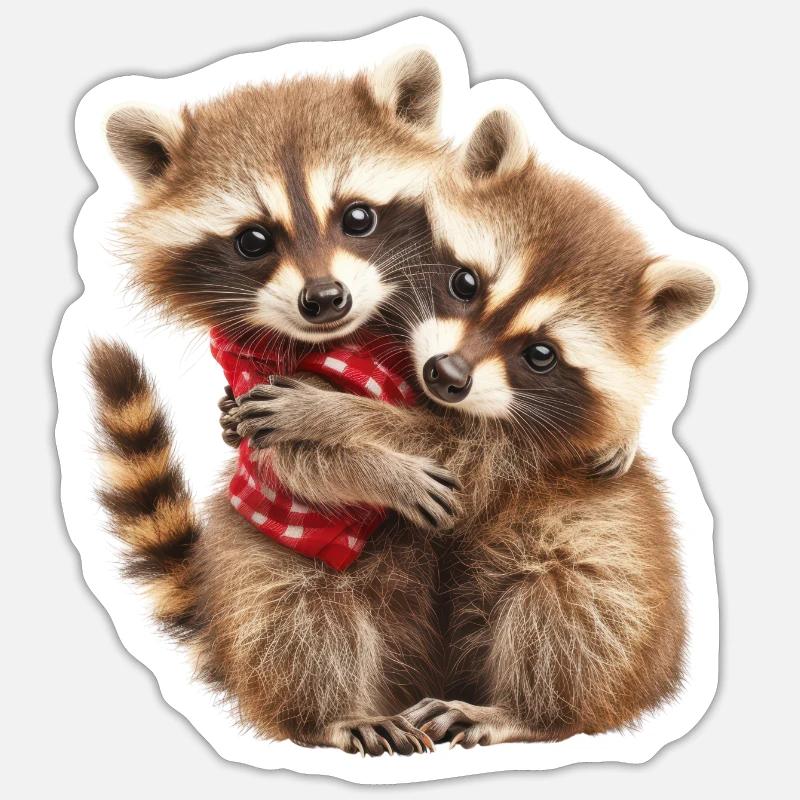 Two Raccoon Cubs Hugging - Sticker size S (10 x 10 cm) - white matte