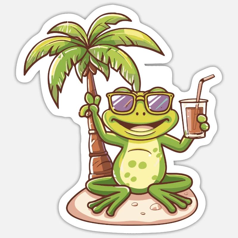 Frosch Sommer Strand Comic - Sticker Größe S (10 x 10 cm) - Mattweiß