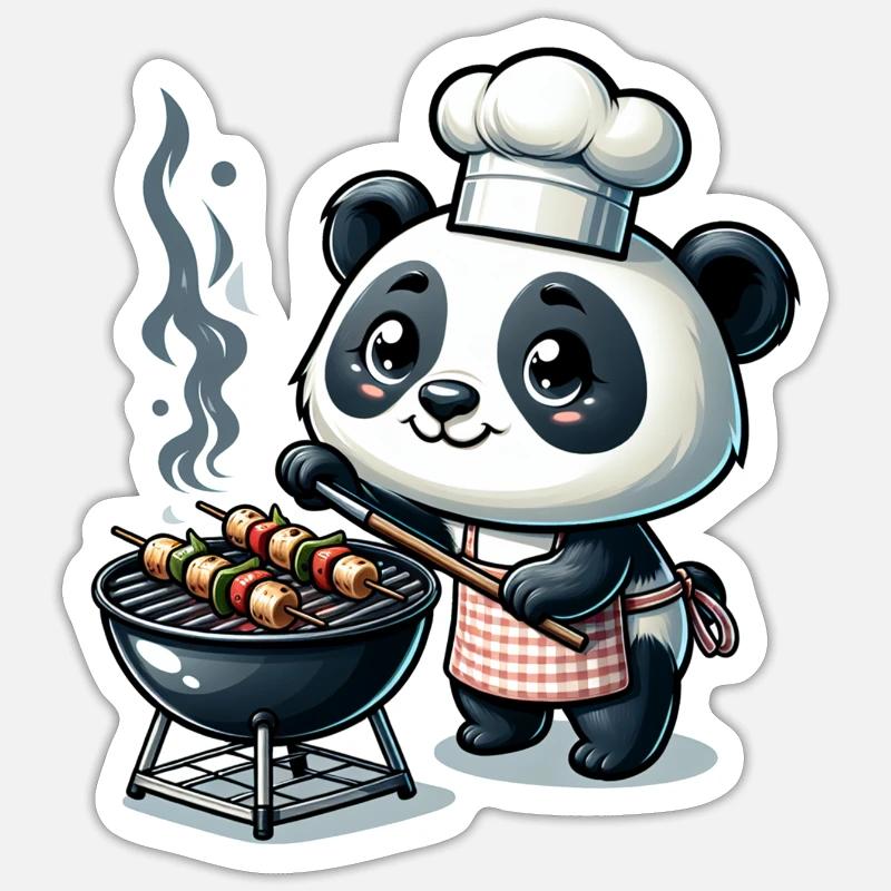 Panda BBQ mignon - Sticker taille S (10 x 10 cm) - blanc mat