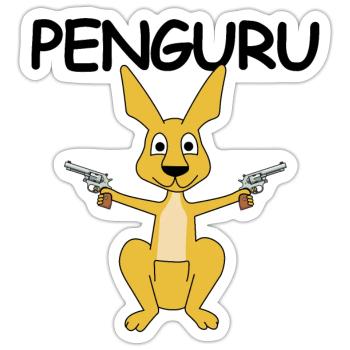 Penguru | Känguru, Pistole, Revolver, Polizei - Sticker Größe S (10 x 10 cm) - Mattweiß - Vorne