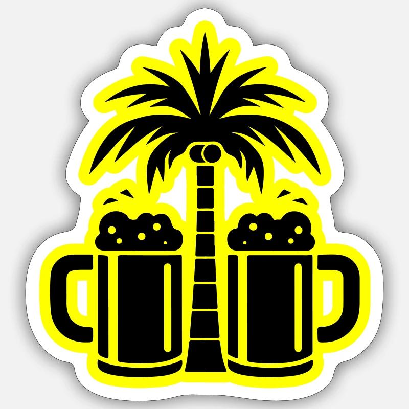 Bier Palmen Strand - Sticker Größe S (10 x 10 cm) - Mattweiß