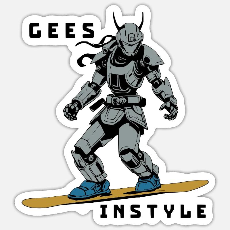 Snowboard Roboter - Sticker Größe S (10 x 10 cm) - Mattweiß