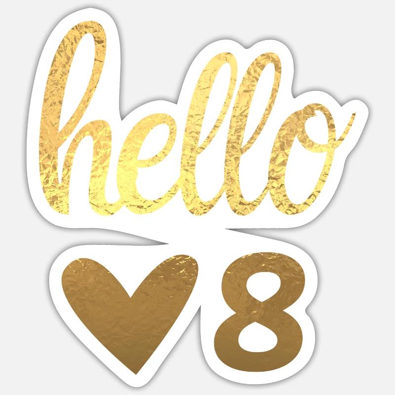 Hello 8 doré - Sticker taille S (10 x 10 cm) - blanc mat