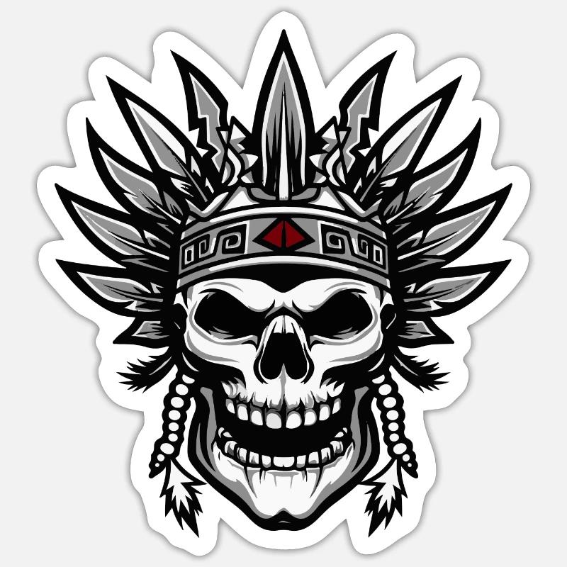 Häuptling Apache Totenkopf Indianer - Sticker Größe S (10 x 10 cm) - Mattweiß