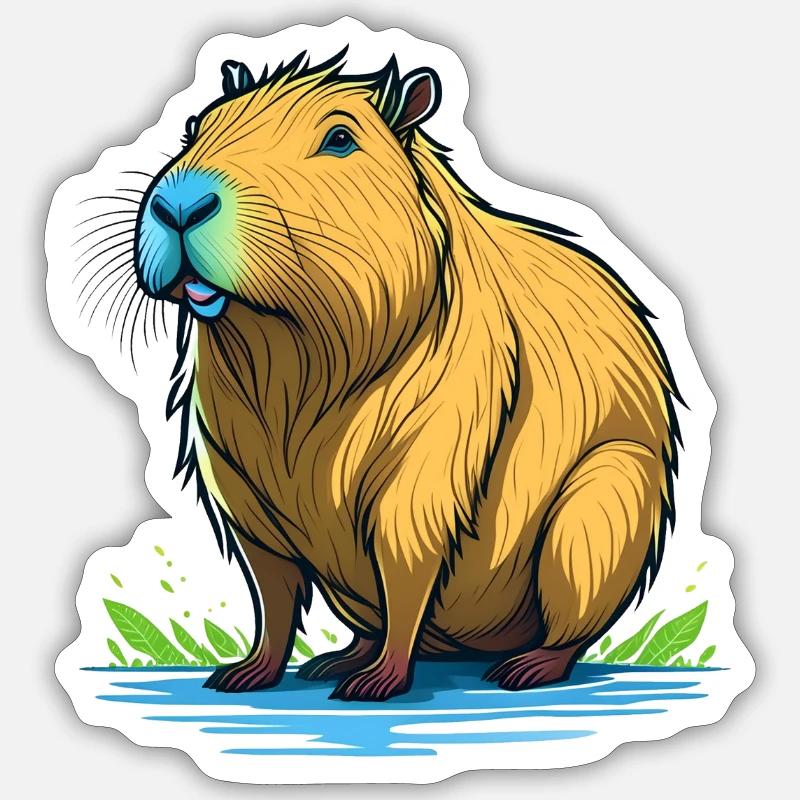 Capybara oder Wasserschwein - Sticker Größe S (10 x 10 cm) - Mattweiß