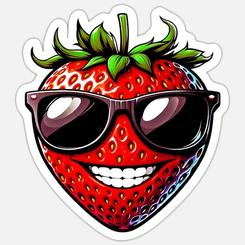 Erdbeere mit Sonnenbrille - Sticker Größe S (10 x 10 cm) - Mattweiß