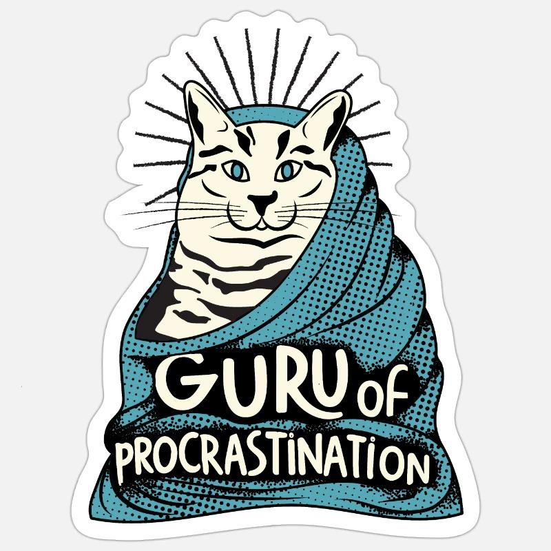 Procrastination cat - Sticker Größe S (10 x 10 cm) - Mattweiß