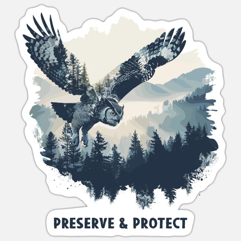 Preserve & Protect Eule Eulen Vogel Wald Natur - Sticker Größe S (10 x 10 cm) - Mattweiß