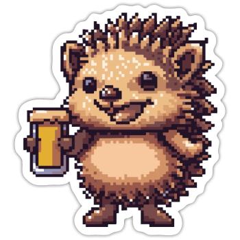 Pindsvineøl Pixel - Sticker størrelse S (10 x 10 cm) - mat hvid - Foran